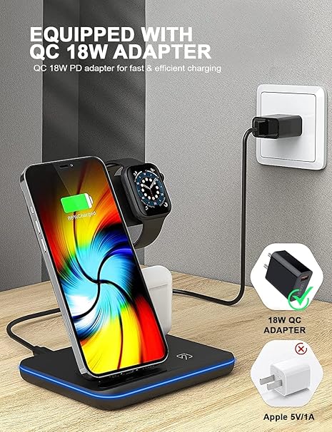 3-in-1 Wireless Charging Station for iPhone, Apple Watch & AirPods