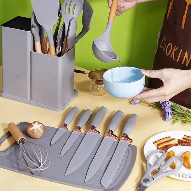 19-Piece Kitchen Utensil Set with Silicone and Nylon Tools