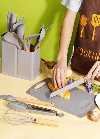 Kitchen Utensil Set with Silicone and Nylon Tools