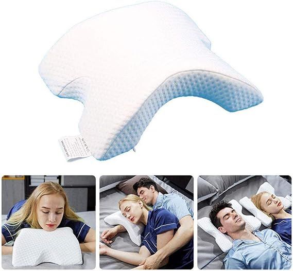 Soft breathable hugging pillow showing side profile and curved.design"