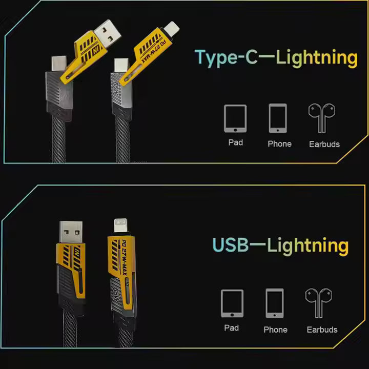 4-in-1 Multi USB PD Fast Charging Cable – Type-C & USB to Lightning / Type-C